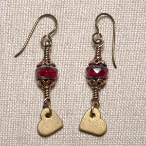 Hand Crafted Handmade Earrings Red & Gold Vintage Inspired Heart Dangle …
